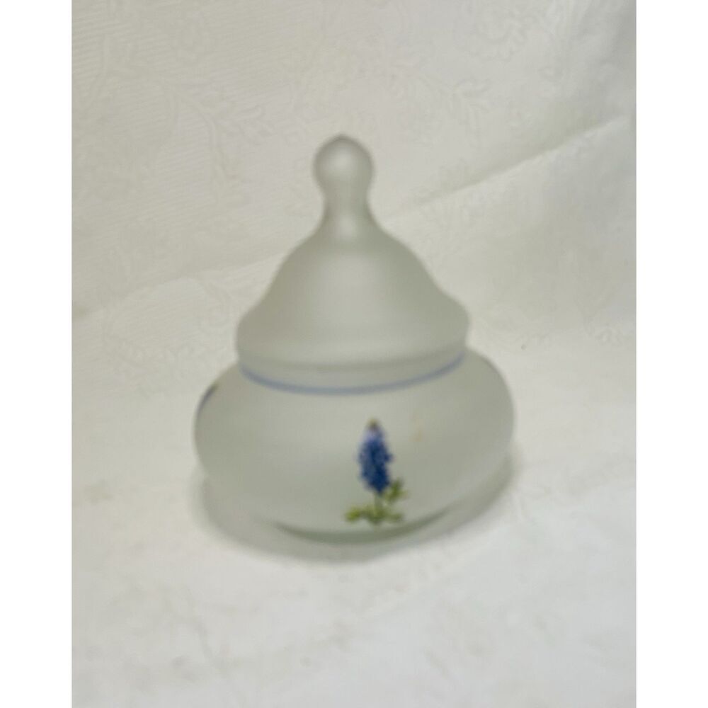 Viking USA Frosted Glass Jar Bell Lid Floral Design Crystal